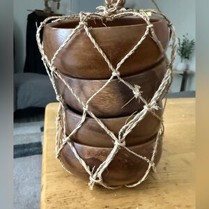 Home Essentials & Beyond Natural Acacia Wooden Bowls Hand-Carved